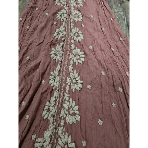 Free People Embroidered Fable Midi Dress Raspberry Pink Mauve Festival Sz Small - Picture 3 of 9